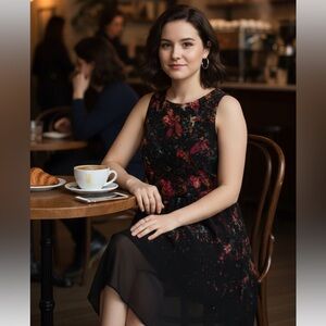 Massimo Black and Red Floral Midi Dress